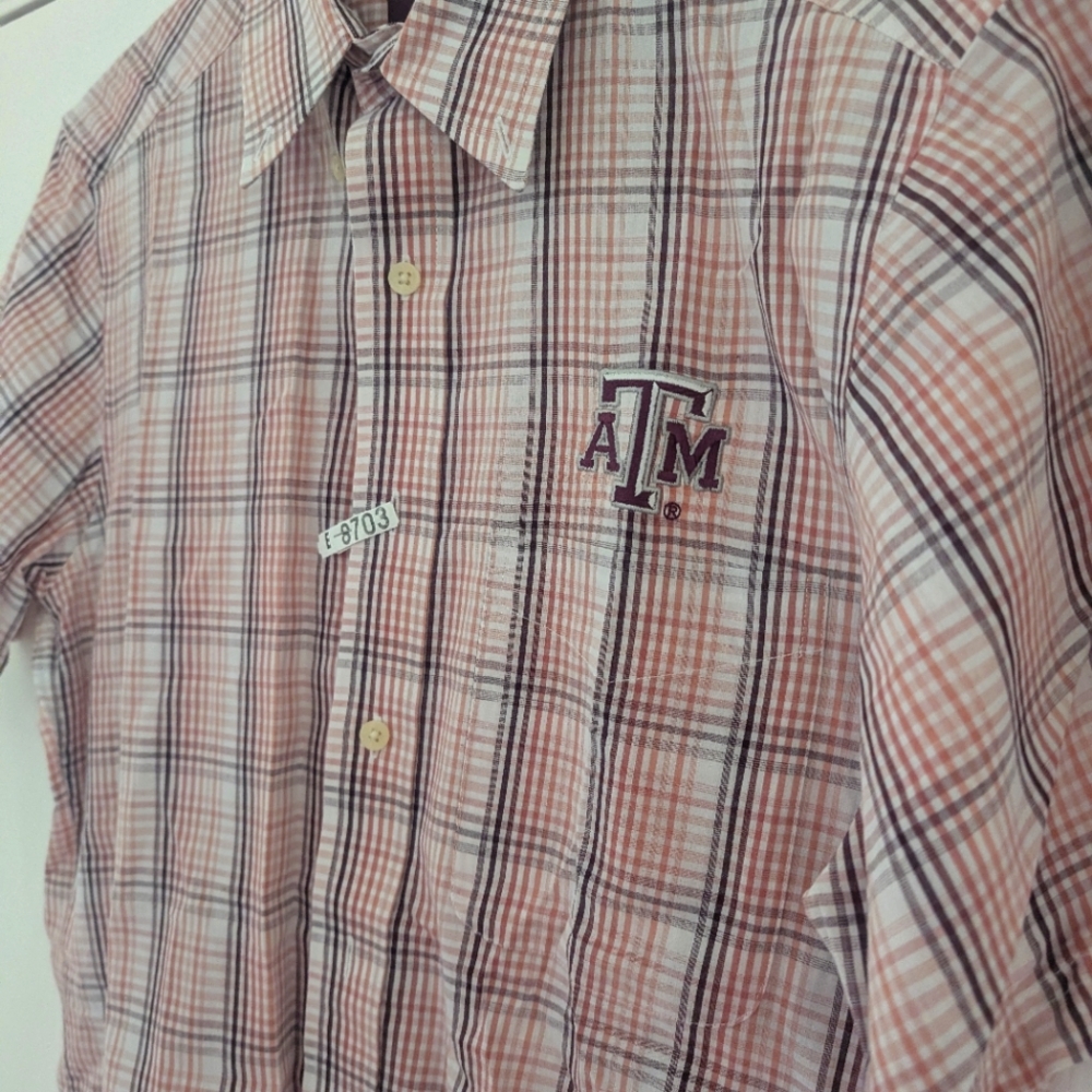 Texas A&M Aggies Antigua Shirt - Mens Medium Button Down Plaid Short Sleeve - Picture 3 of 9